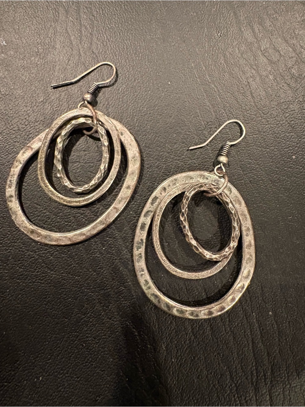 Silver-Tone Hammered Triple Hoop Drop Earrings